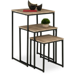 Relaxdays - Tavolini da Salotto, Tavolo Basso da Caffè Divano, Soggiorno, Metallo e mdf, 3 Misure Impilabili, Nero Grigio