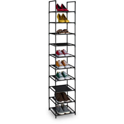 Scarpiera a 10 Ripiani in Stoffa, Scaffale Slim HxLxP: 175 x 33 x 33 cm, Portascarpe Salvaspazio a Colonna - Relaxdays