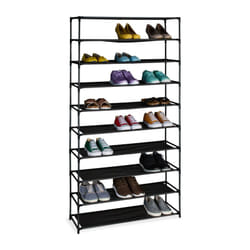Scarpiera da Ingresso e Corridoio, Portascarpe in Metallo e 10 Ripiani in Tessuto, Scaffale Porta Scarpe, Nero - Relaxdays