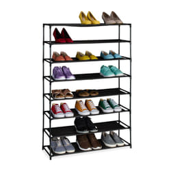 Scarpiera da Ingresso e Corridoio, Portascarpe in Metallo e 8 Ripiani in Tessuto, Scaffale Porta Scarpe, Nero - Relaxdays
