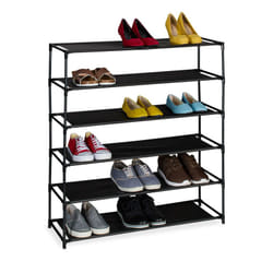 Scarpiera da Ingresso e Corridoio, Portascarpe in Metallo e 6 Ripiani in Tessuto, Scaffale Porta Scarpe, Nero - Relaxdays