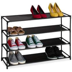 Scarpiera da Ingresso e Corridoio, Portascarpe in Metallo e 4 Ripiani in Tessuto, Scaffale Porta Scarpe, Nero - Relaxdays