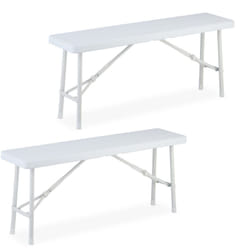 Panca Pieghevole da Giardino, Set da 2 Panchine Richiudibili Salvaspazio da Giardino, hlp 42x100x25 cm, Bianco - Relaxdays
