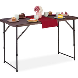 Tavolo da Campeggio Pieghevole, hlp: 53,5 x 120 x 60 cm, Tavolino in Plastica, Posto per 6 Persone, Marrone - Relaxdays