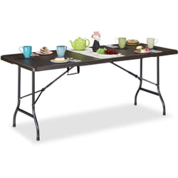Tavolino Ripiegabile da Giardino, hlp 72x180x74 cm, Tavolo Pieghevole di Plastica, Acciaio, 8 Persone, Marrone - Relaxdays