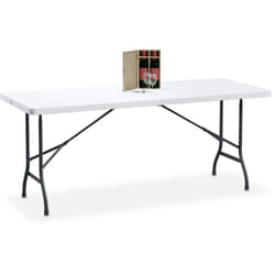 Tavolino Ripiegabile da Giardino, hlp 72x180x74 cm, Tavolo Pieghevole di Plastica e Acciaio, 8 Persone, Bianco - Relaxdays