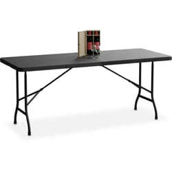 Tavolino Ripiegabile da Giardino, hlp 72x180x74 cm, Tavolo Pieghevole di Plastica e Acciaio, 8 Persone, Nero - Relaxdays