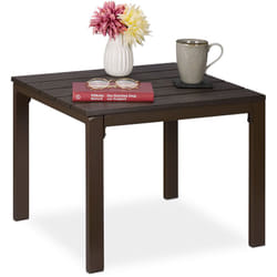 Tavolino Basso da Balcone, Resistente alle Intemperie, hlp: 39x52x48 cm, Tavolo da Caffè da Esterno, Marrone - Relaxdays
