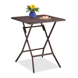 Tavolo Pieghevole da Giardino, Tavolino da Campeggio hlp: 73x62x62 cm, Arredo Esterno Effetto Legno, Marrone - Relaxdays