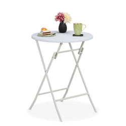 Tavolo da Campeggio Pieghevole, HxD: 75 x 60 cm, Tavolino in Plastica Rotondo, Posto per 4 Persone, Bianco - Relaxdays