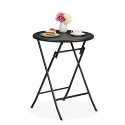 Relaxdays Tavolo da Campeggio Pieghevole, HxD: 75 x 60 cm, Tavolino in Plastica Rotondo, Posto per 4 Persone, Nero
