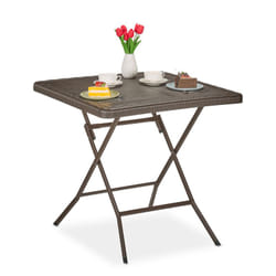 Tavolo Pieghevole da Giardino, Tavolino da Campeggio hlp: 74x78x78 cm, Arredo Esterno Effetto Legno, Marrone - Relaxdays