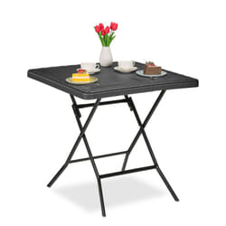 Tavolo Pieghevole da Giardino, Tavolino da Campeggio hlp: 74x78x78 cm, Arredo Esterno Effetto Legno, Nero - Relaxdays