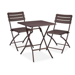 Tavolo da Esterno e Sedie, Set da 3 Mobili Pieghevoli e Salvaspazio da Balcone, Design Aspetto Legno, Marrone - Relaxdays
