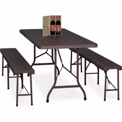 Vivi momenti conviviali all'aria aperta con questo set birreria pieghevole da 3 mobili. L'insieme include un tavolo e due pan ...