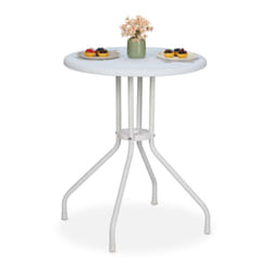 Tavolino da Giardino Rotondo, HxD 73 x 60 cm, Aspetto Rattan, Tavolo in Plastica e Acciaio, da Esterno, Bianco - Relaxdays
