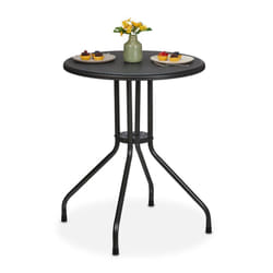 Tavolino da Giardino Rotondo, HxD: 73 x 60 cm, Aspetto Rattan, Tavolo in Plastica e Acciaio, da Esterno, Nero - Relaxdays