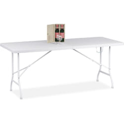 Tavolino Ripiegabile da Giardino, hlp 73x180x74 cm, Tavolo Pieghevole di Plastica e Acciaio, Campeggio, Bianco - Relaxdays