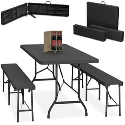Tavolo da Birreria con Panche, Set da Giardino, Panchine e Tavolino Pieghevoli per Fiere, Lungo 180 cm, Nero - Relaxdays