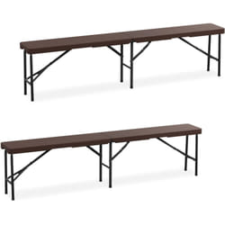 Panca Pieghevole da Giardino, Set da 2 Panchine Richiudibili Salvaspazio da Giardino hlp 43x180x25 cm, Marrone - Relaxdays