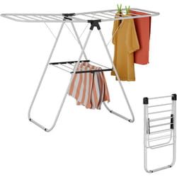 Stendino Pieghevole con Ali, 2 Livelli Stendibiancheria, hlp 93x136x58 cm, Stendi Biancheria, in Ferro, Bianco - Relaxdays