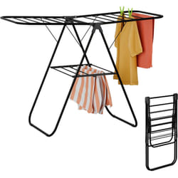 Stendino Pieghevole con Ali, 2 Livelli Stendibiancheria, hlp 93x136x58 cm, Stendi Biancheria, in Ferro, Nero - Relaxdays