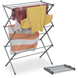 Stendibiancheria Verticale, Stendino Pieghevole a Torre con 11 Aste per Vestiti, 104x73x38 cm, Metallo, Grigio - Relaxdays