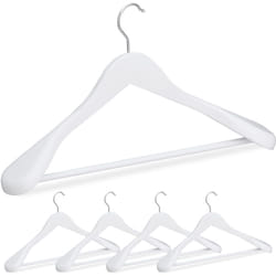 Relaxdays - Grucce Appendiabiti Set da 5, Spalle Larghe, Gancio Girevole 360°, Asta per Pantaloni, Appendini Legno, Bianco