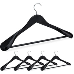 Relaxdays - Grucce Appendiabiti Set da 5, Spalle Larghe, Gancio Girevole a 360°, Asta per Pantaloni, Appendini Legno, Nero