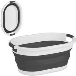 Relaxdays - Cesto Portabiancheria Pieghevole, 24 Litri, Contenitore Salvaspazio in Plastica con Impugnature, Nero Bianco