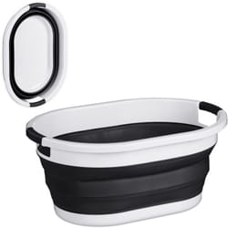 Relaxdays - Cesto Portabiancheria Pieghevole, 36 Litri, Contenitore Salvaspazio in Plastica con Impugnature, Nero Bianco