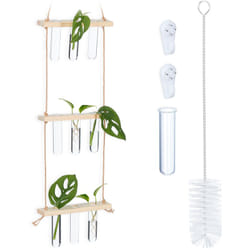 Relaxdays - Stazione d'Acqua per la Propagazione delle Piante, con Ripiano in Legno, a 3 Livelli, Naturale/Trasparente