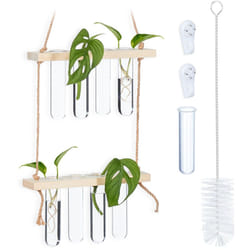 Relaxdays - Stazione d'Acqua per la Propagazione delle Piante, con Ripiano in Legno, a 2 Livelli, Naturale/Trasparente