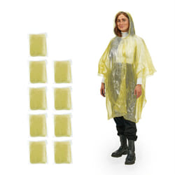 Relaxdays - Poncho Antipioggia, Set da 10, Cappuccio, Mantellina Impermeabile per Adulti, Monouso, unisex, pe, Giallo