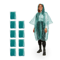 Relaxdays - Poncho Antipioggia, Set da 10, Cappuccio, Mantellina Impermeabile per Adulti, Monouso, unisex, pe, Verde