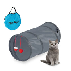 Relaxdays - Tunnel per Gatti, LxD: 50x25 cm, Tubo Cat Toy con Palline da Gioco, anche Conigli e Porcellini d'India, Grigio