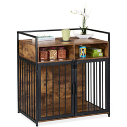 Relaxdays Gabbia per Cani, Mobile con Kennel Integrato, HLP: 85x80x54 cm, Ripiano e 2 Ante, Legno e Ferro, Marrone Nero