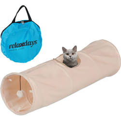 Relaxdays Tunnel per Gatti, LxD: 88x25 cm, Tubo Pop-Up, Cat Pet Toys con Pallina, Conigli e Porcellini d'India, Beige