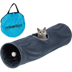 Relaxdays Tunnel per Gatti, LxD: 88x25 cm, Tubo Pop-Up, Cat Pet Toys con Pallina, Conigli e Porcellini d'India, Grigio
