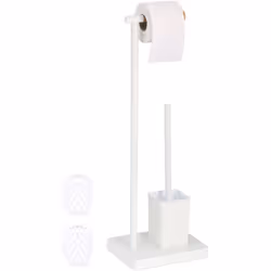 Con questa elegante piantana portarotolo da toilette, avrai sempre a portata di mano la carta igienica, ma anche lo scopino.  ...