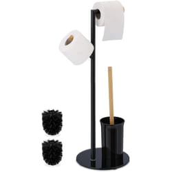 Relaxdays - Porta Carta Igienica da Terra con Scopino wc, Piantana Rotolo e Scopettone Salvaspazio per il Bagno, Nero