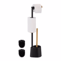 Con questo elegante set di portarotoli e scopettone per il wc, avrai sempre a portata di mano la carta igienica e lo scopino. ...