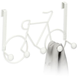 Relaxdays Attaccapanni da Porta, a Forma di Bicicletta, 5 Ganci Appendiabiti per il Corridoio, Guardaroba, Bianco