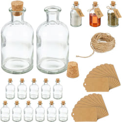 Relaxdays - Set 16 Bottigliette in Vetro per Bomboniere, Bottiglie da 125 ml, Barattolini con Tappo, Trasparente Marrone