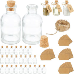 Relaxdays - Set da 30 Bottigliette in Vetro per Bomboniere, Bottiglie da 60 ml, Barattolini con Tappo, Trasparente Marrone