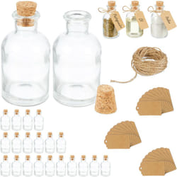 Relaxdays - Set da 25 Bottigliette in Vetro per Bomboniere, Bottiglie da 60 ml, Barattolini con Tappo, Trasparente Marrone