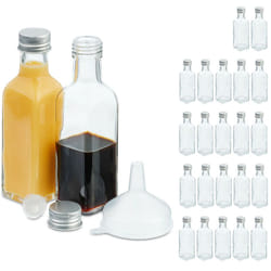 Relaxdays - Set 24 Bottigliette in Vetro per Bomboniere, Bottiglie da 100 ml, Barattolini con Tappo, Trasparente Argentato