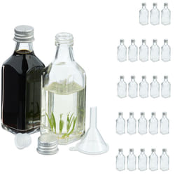 Relaxdays Set 25 Bottigliette in Vetro per Bomboniere, Bottiglie da 50 ml, Barattolini con Tappo, Trasparente Argentato
