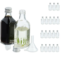 Relaxdays - Set 20 Bottigliette in Vetro per Bomboniere, Bottiglie da 50 ml, Barattolini con Tappo, Trasparente Argentato
