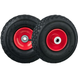 Set 2 Ruote per Carrello e Carriola, Ruotino Scorta ad Aria con Cerchione in Acciaio, Asse d: 16mm, Nero Rosso - Relaxdays